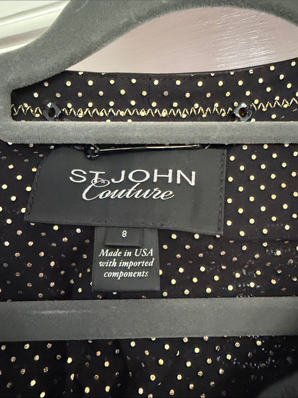 St. John Black & Cream Tweed Collarless Blazer with Leather Trim - Picture 2 of 3